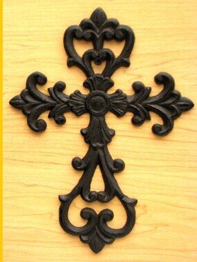 Medium Cast Iron Fleur De Lis Cross Christianity 10 1/2" tall 106A